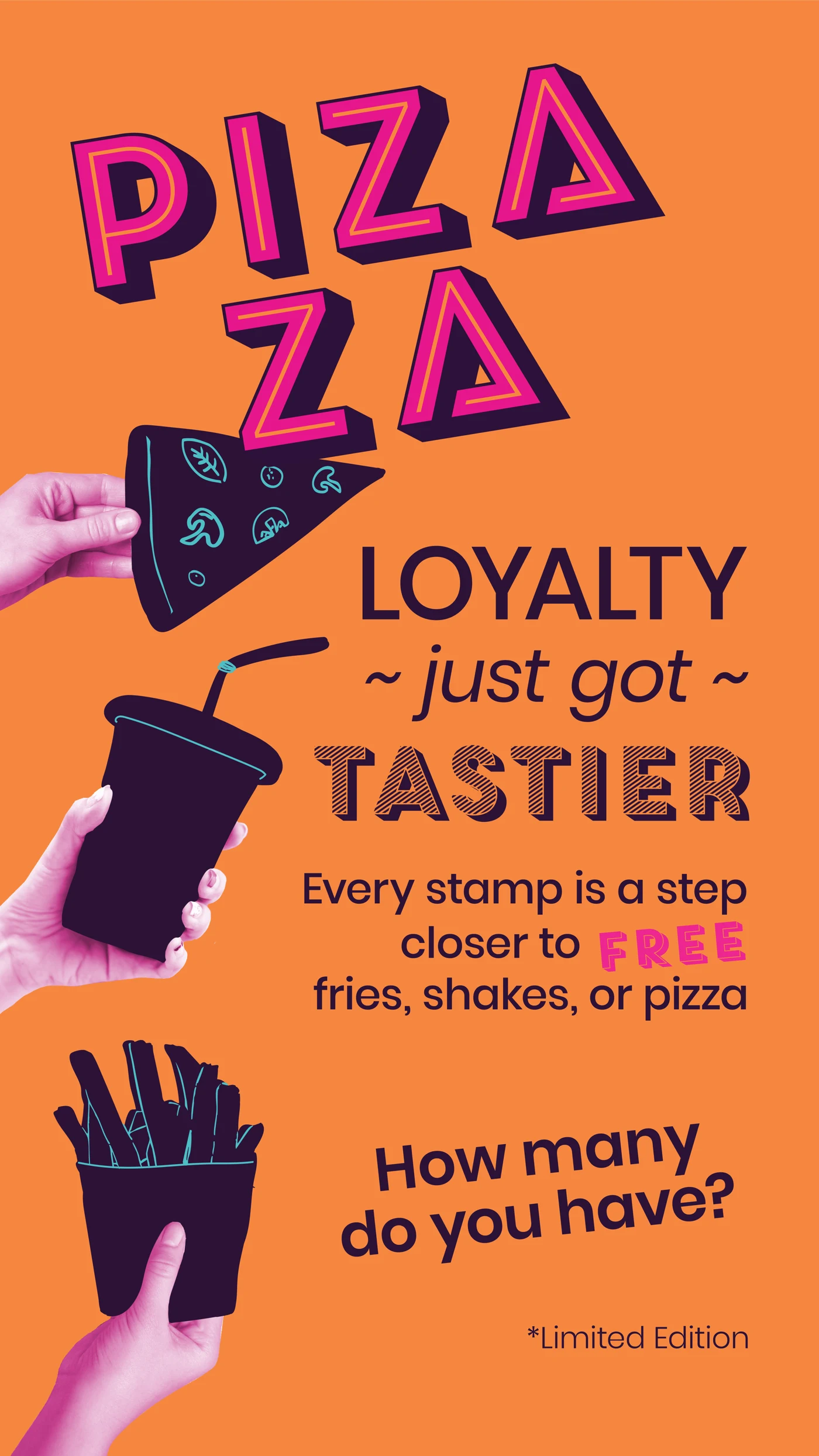Pizaza orange and purple loyalty campaign artwork